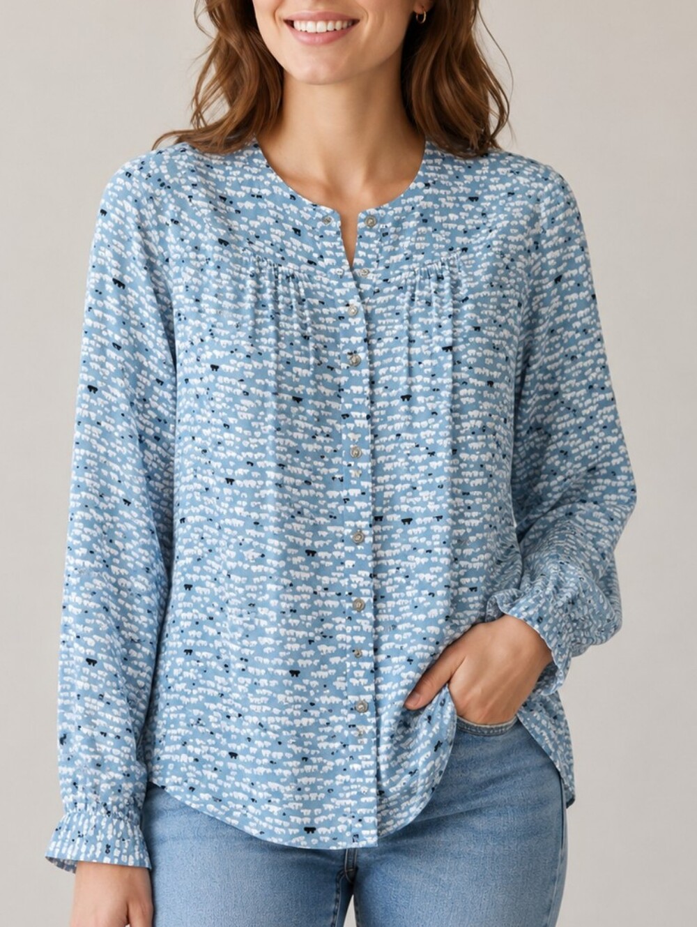 Anthropologie Polar Bear Blouse Blue Womens Size Medium 24 of 52 Whimsical Boho